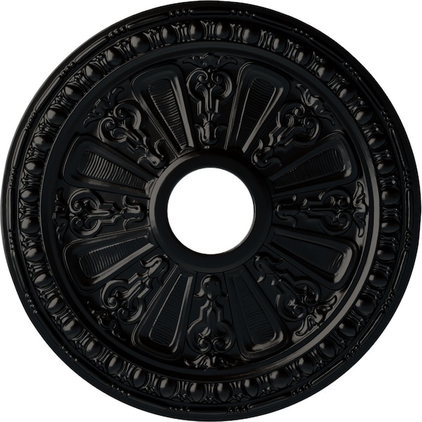 Ekena Millwork Raymond Ceiling Medallion (Fits Canopies up to 5 1/8"), 18 1/8"OD 3 5/8"ID x 1 1/8"P, Jet Black CM18RABLF - main